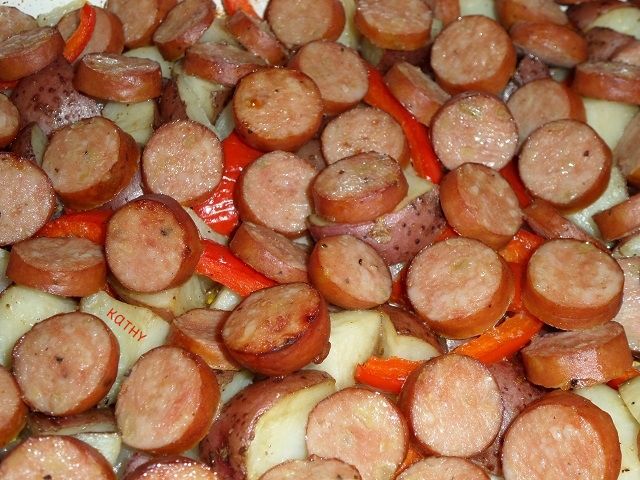 Roasted Sausage Potatoes Onions & Peppers | Kathy's Kitchen